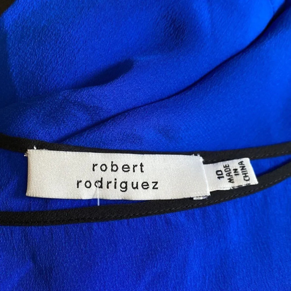 Robert Rodriguez 10 Blue/Black Cropped Sleeve 100% Silk Wide Neck - Picture 6 of 7